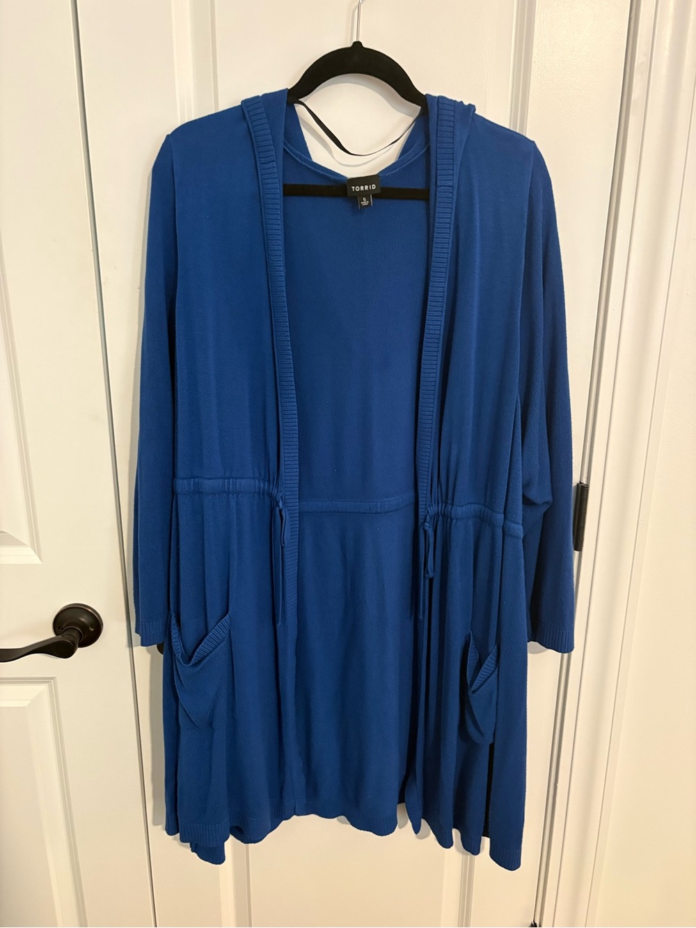 Torrid Cobalt Blue Hooded Open-Front Cardigan Draw String Waist